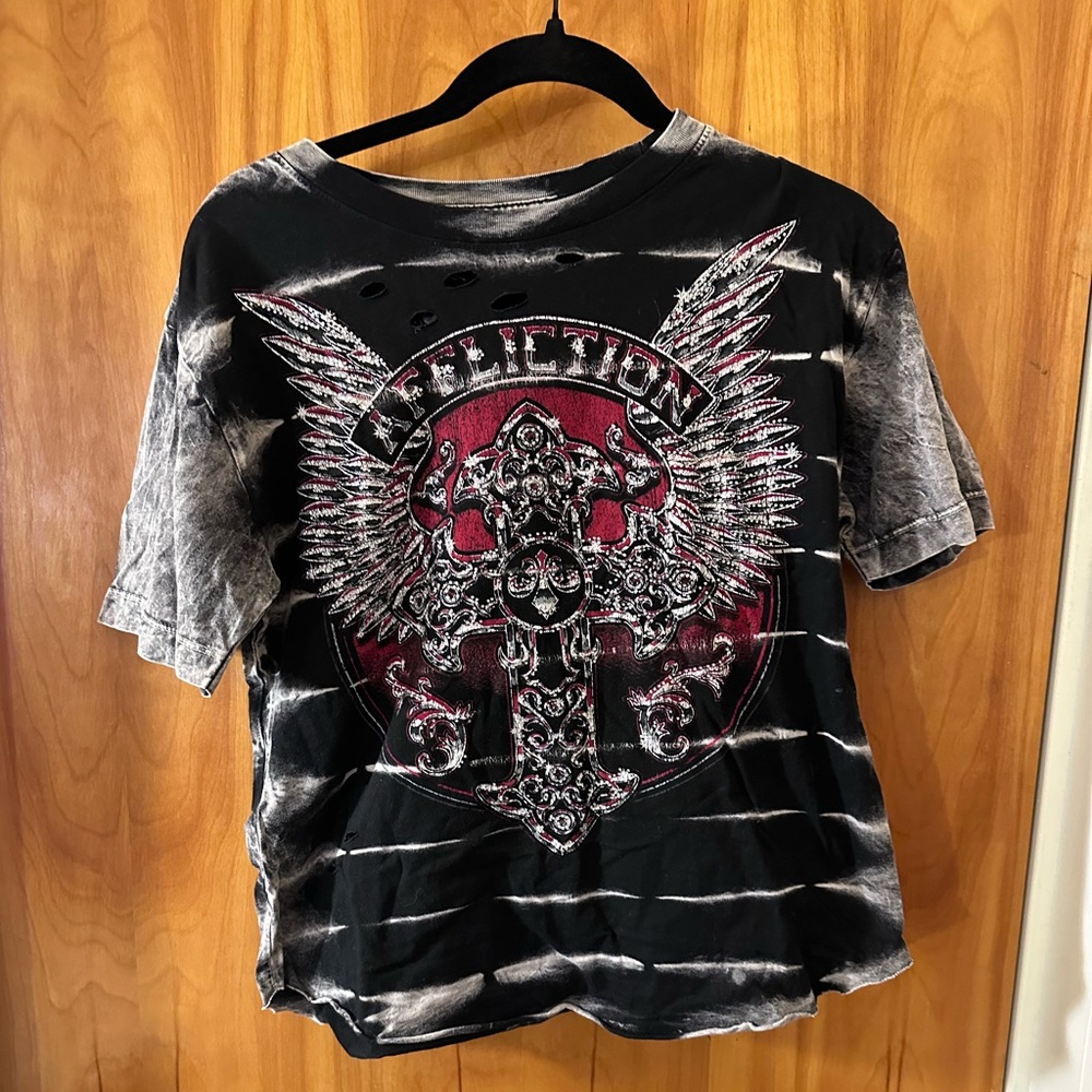 Affliction Black and White Tie Dye Graphic Tee